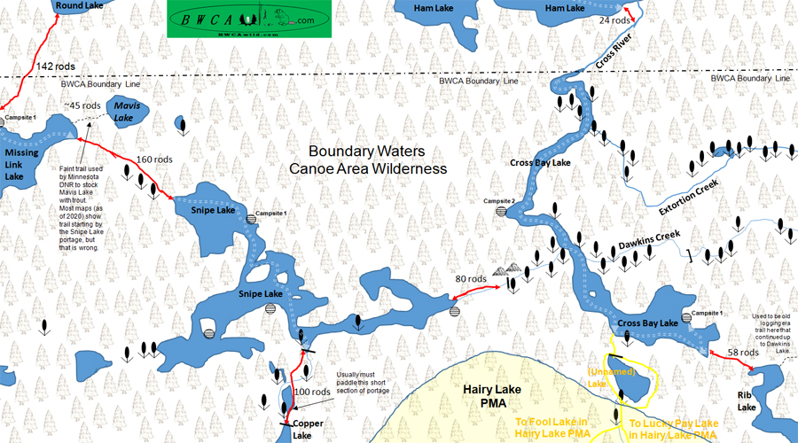 Cross Bay Lake Map BWCA