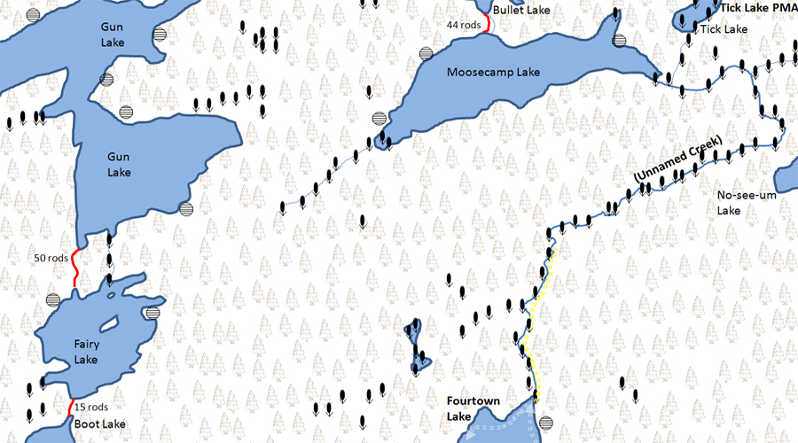 Creek between Moosecamp Lake and Fourtown Lake BWCA Map